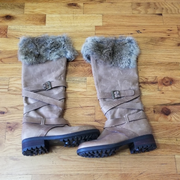 Fabianelli Tall Brown Leather Boots With Rarrit Fur Size 36 - Picture 4 of 11